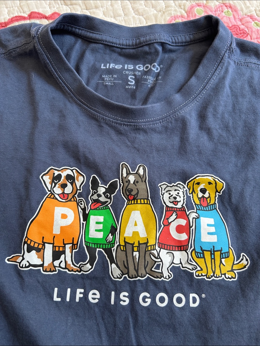 Life Is Good Navy 'PEACE Dogs' Graphic Tee with Multicolor Dog Sweaters